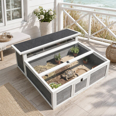 Habitat en bois de tortue en bois avec conception à deux zones