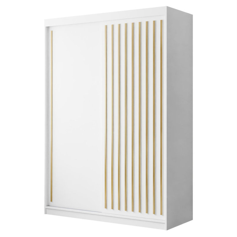 Sliding Wardrobe AURIS  with Gold Strips, White Matt