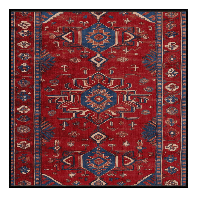 Machine Washable Persian Red Area Rug, Square 6' x 6'