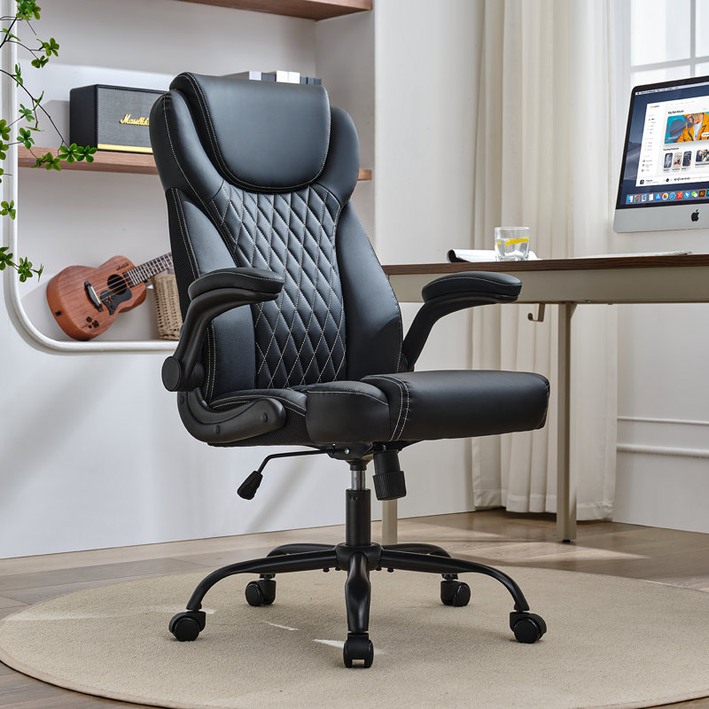 Ergonomic Computer Desk Chair With Adjustable Flip-up Arms, Lumbar Support Swivel Task Chair With Rocking Function, Black