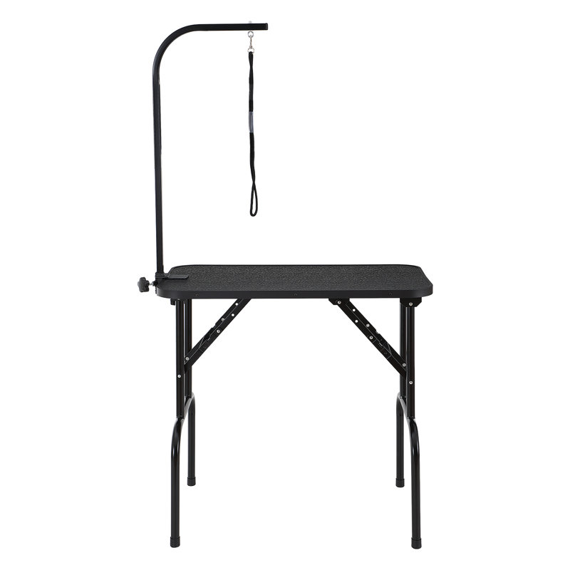 Black Metal Foldable Pet Grooming Table with Adjustable Arm