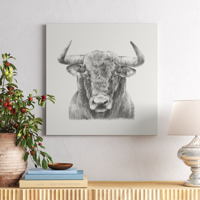 Black And White Bull by Ethan Harper - Wrapped Canvas Painting, 91cm H x 91cm W  