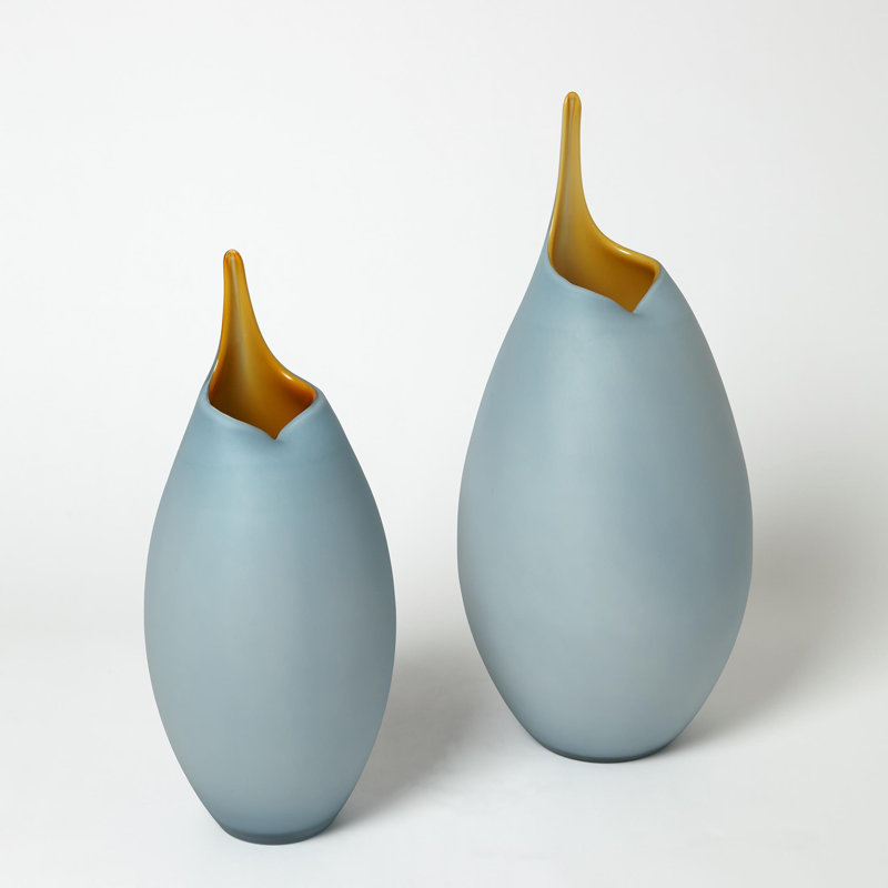 Frosted Vase w/Amber Casing, 18.25" H x 7.25" W x 7.25" D, Blue
