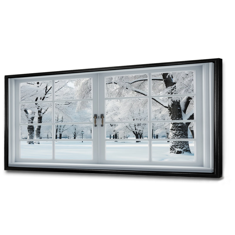 Winter Forest Window Views I - Winter Landscape, reproduction d'art sur toile encadrée, Cadre flottant noir