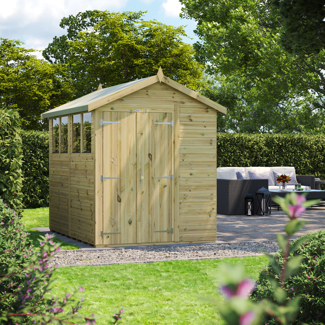 Powersheds 8 x 6ft Premium Pressure Treated Timber Apex Garden Shed, Double Doors