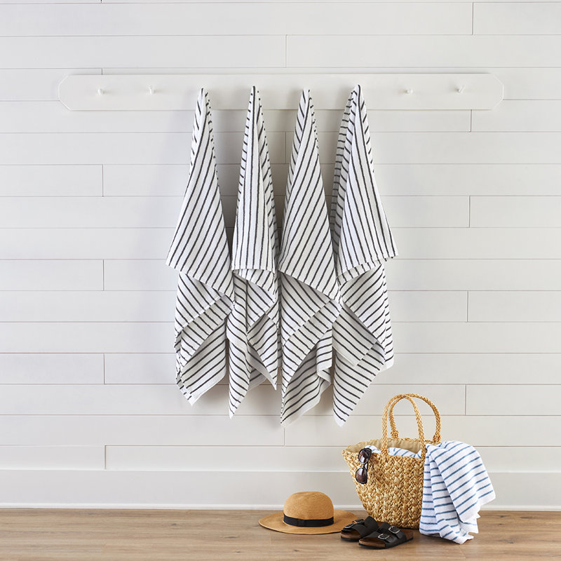 4 Pack Cotton Cabana Stripe Beach Pool Towels, Gray