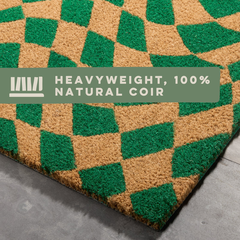 Groovy Checkerboard Green Coir Outdoor Door Mat, 18 x 30