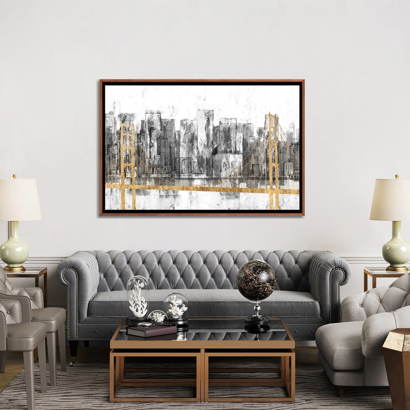 « Golden Bridge panorama » par Jennifer Goldberger-impression, H 40 po x l 60 po x 1,5 po, Toile avec cadre en bois classique