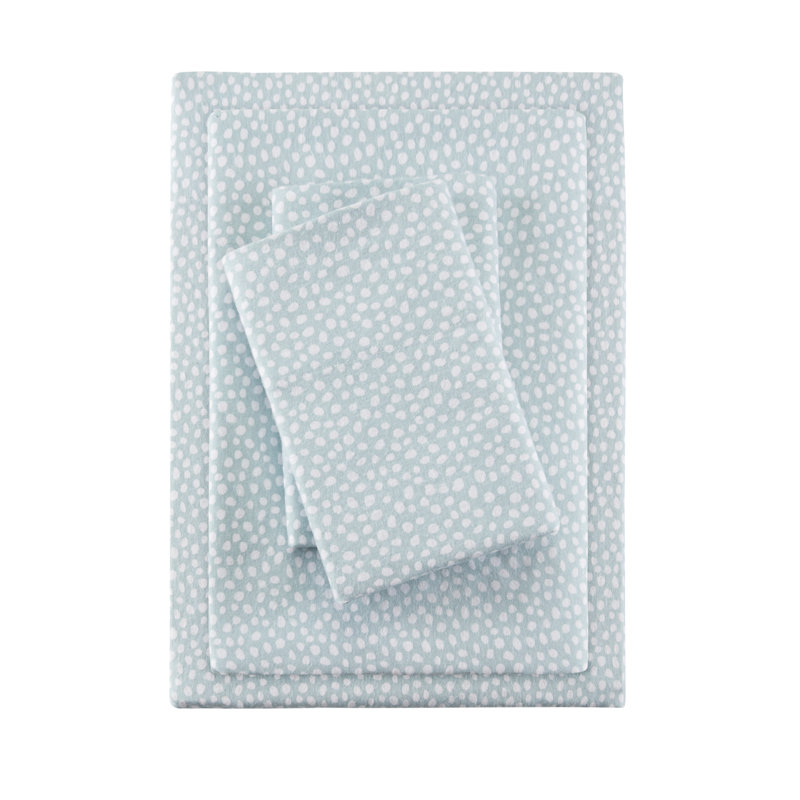 Ensemble de draps 100% coton Cozy Flannel, Ensemble de draps pour grand lit avec 2 taies d'or, Pois, turquoise