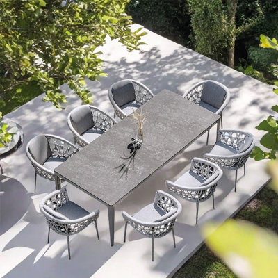 Waterproof Fabric Patio Table Set 8 - Person Patio Dining Set with Rectangular Table , Cushions Included
