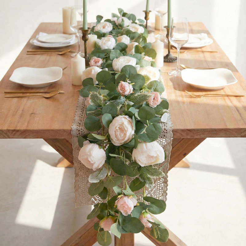 Ensemble de 2 guirlandes de fleurs artificielles et d'eucalyptus Spring