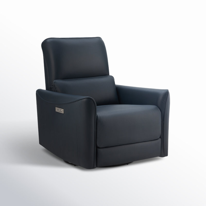 Fauteuil inclinable électrique pivotant en cuir véritable Sant, Impression grain de cuir minuit