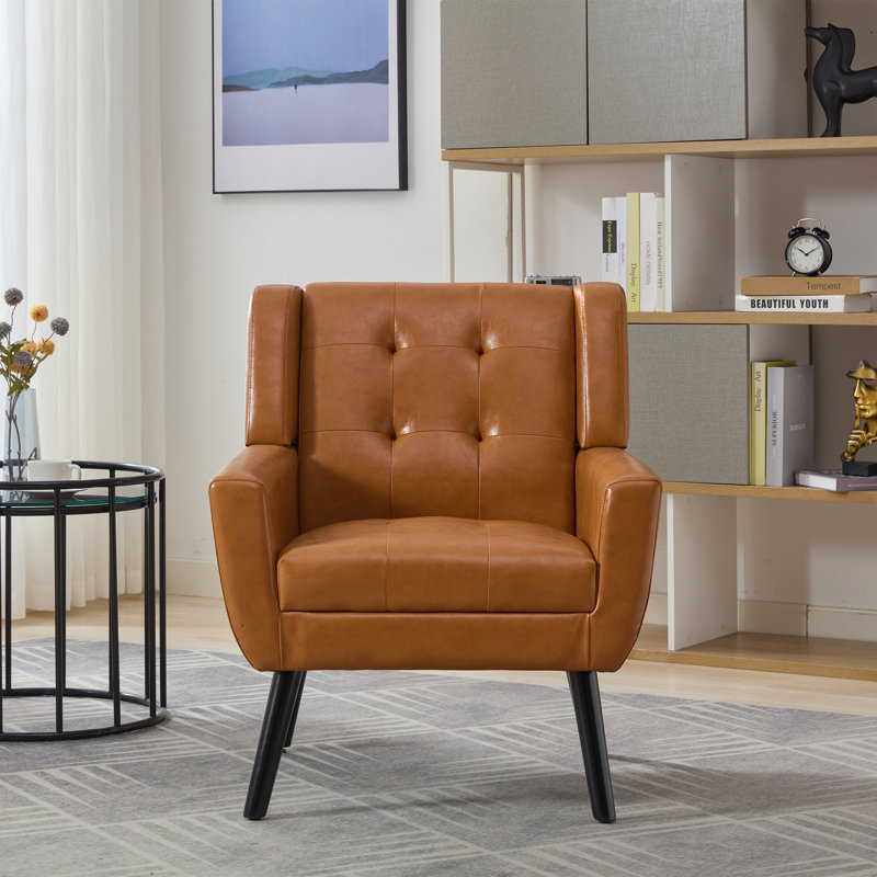 Chaise d'appoint rembourrée Meli 2 pièces, Similicuir brun clair