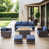 Coussin bleu / cadre brun