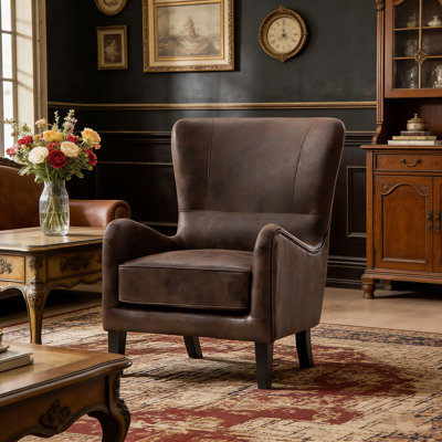 28" W Mid-century Modern Pu Leather Wingback Chair
