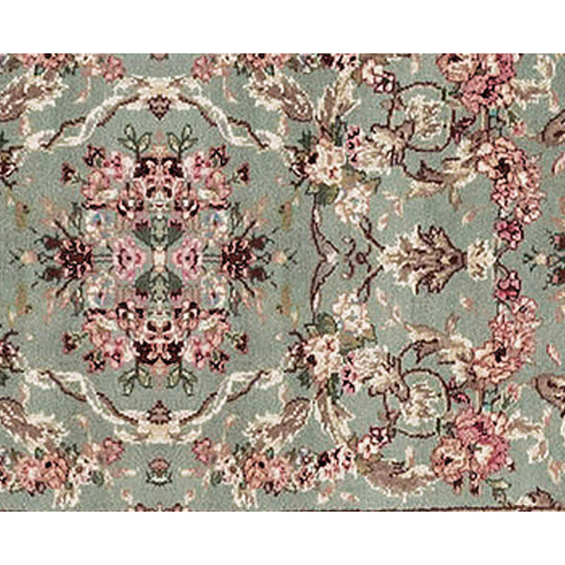 Hand-Knotted High-Quality Light Green and Cream Runner