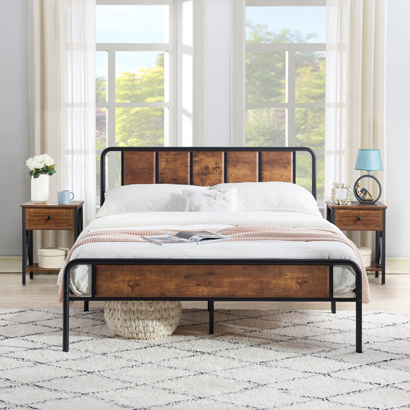 Ensemble de chambre avec lit plateforme 3 pièces Kempst, Complète, Brun / noir