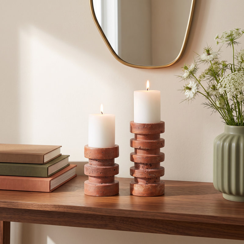 Capri Travertine Candle Holder Set Of 2