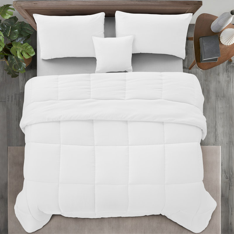 Ensemble d'édredon 5 pièces - Édredon en duvet synthétique toutes saisons avec taies décoratives et jupe de lit - Housse de couette matelassée avec pattes d'angle