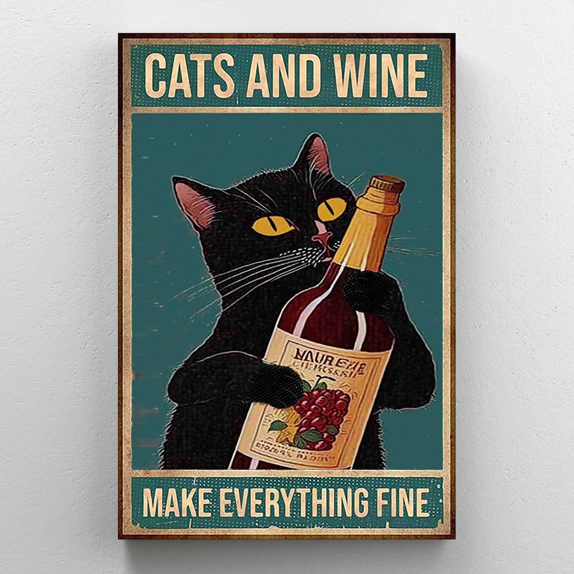 Trinx Kolawole Cats And Wine Make Everything Fine On Canvas Graphic Art
