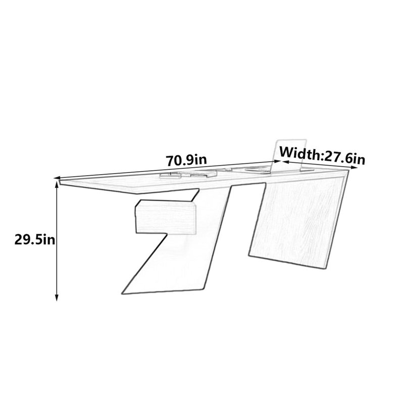 Modern Solid Wood & Executive Desk, 29.5" H x 70.9" W x 27.6" D