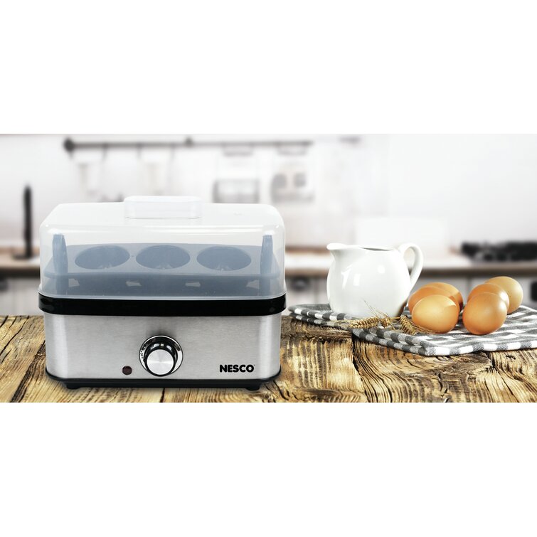 Egg Cooker with Built-In Timer, Poaching Tray, Stainless Steel Lid