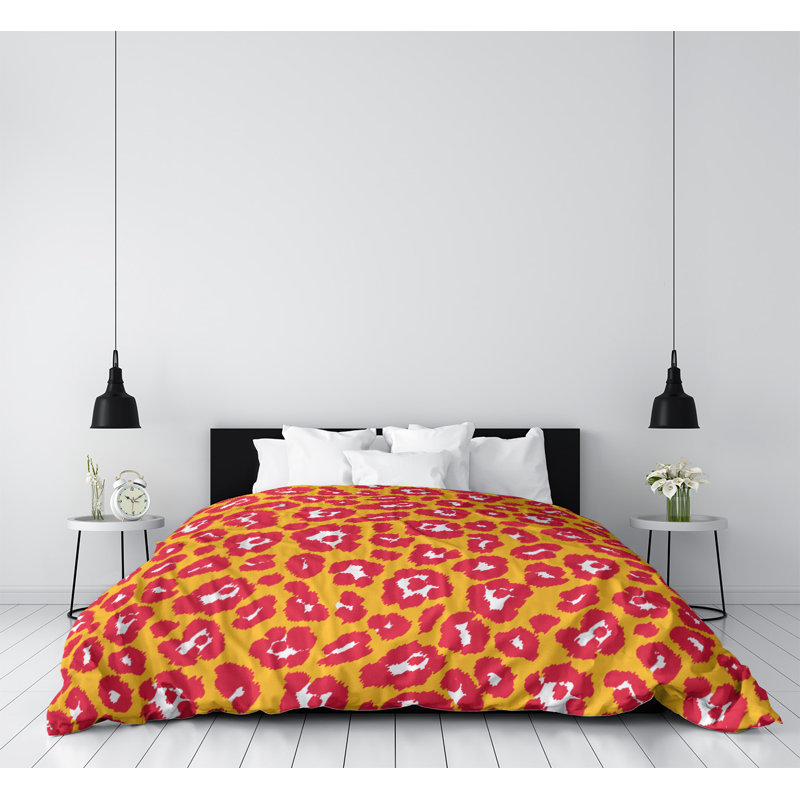 Housse de couette à imprimé léopard Throwback, Housse de couette pour très grand lit, Microfibre, Jaune / rose