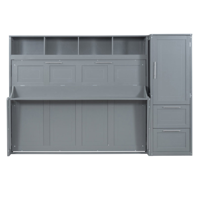 Lit escamotable double avec placard et tiroirs, Gray, Full