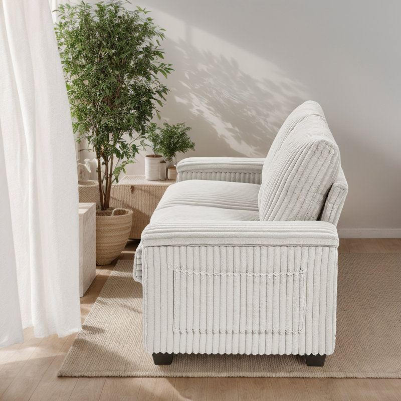 71" Plush Corduroy  Loveseat Small Sofa Without  ottoman