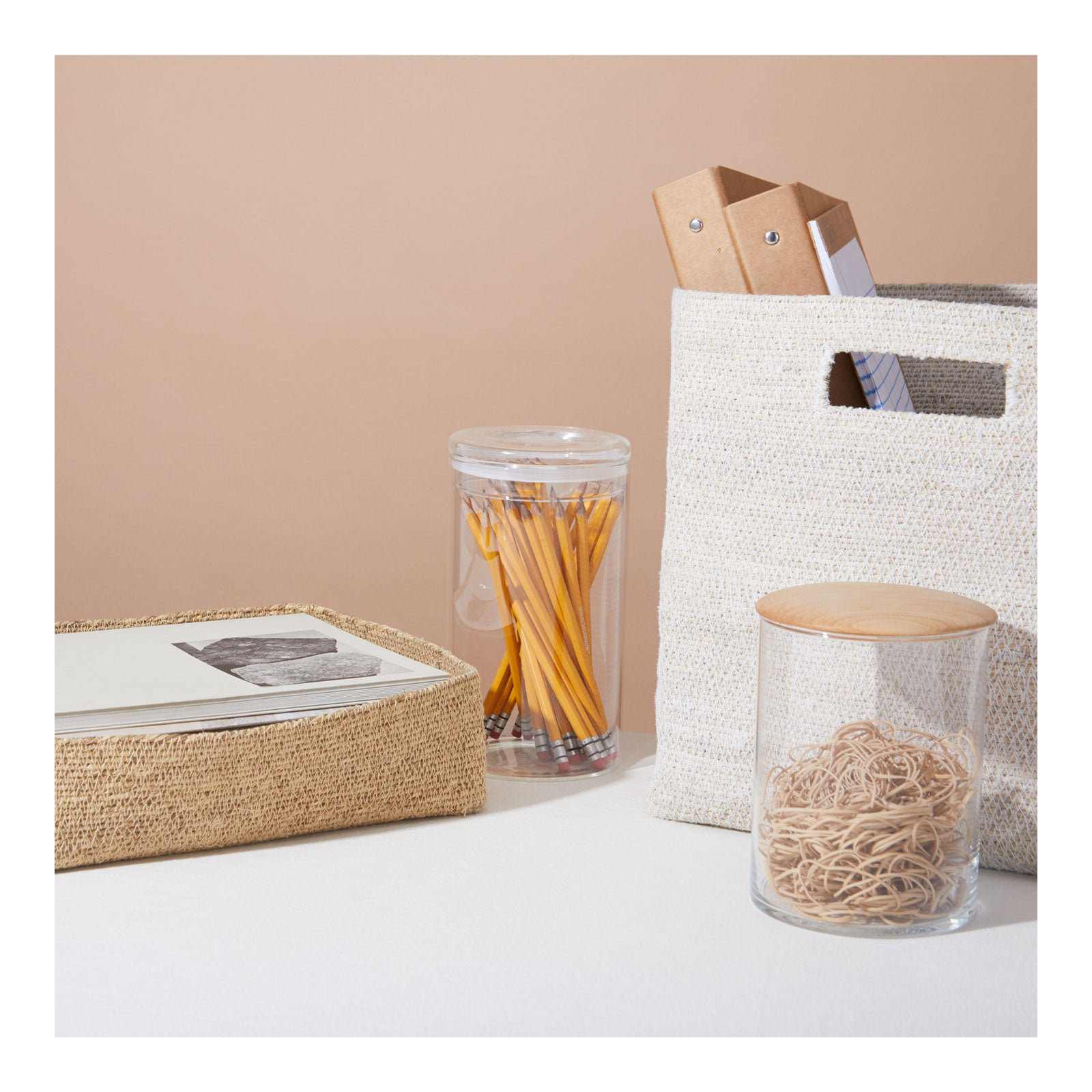 Essential Laundry Basket with Handles, White, 12" H x 13" W x 13" D