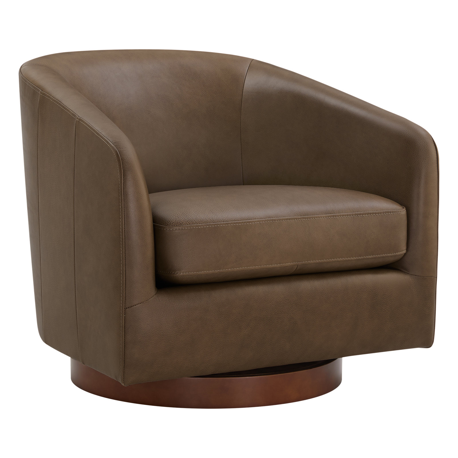 Bennett Genuine Leather Swivel Barrel Chair, Brown