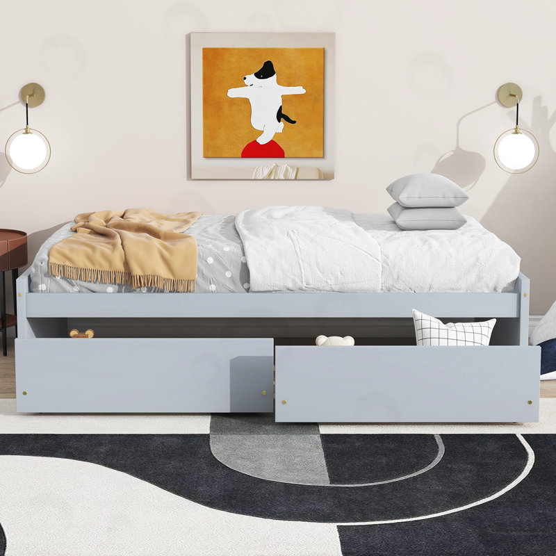 Lit simple avec 2 tiroirs, Grey