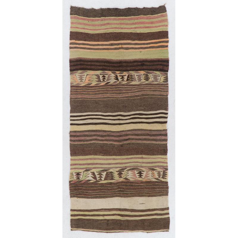 4.3x9.4 Ft Vintage Striped Turkish Kilim Runner. %100 Wool. Reversible