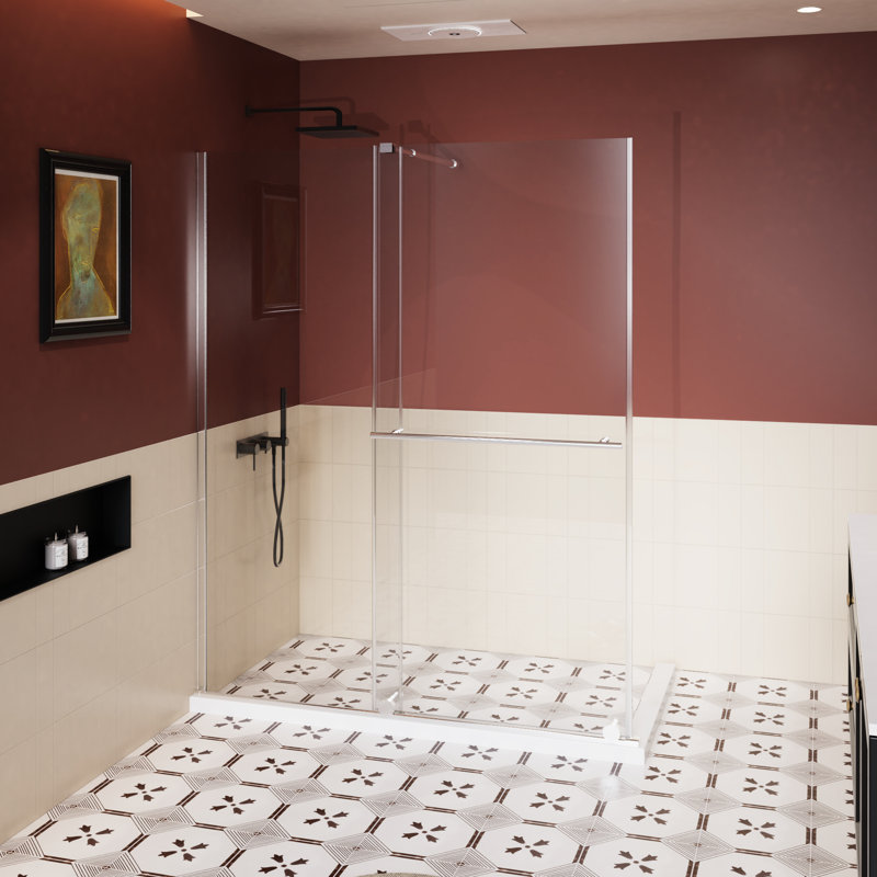 30 - 60 In.w Glass Shower Screen Converting To Sliding Door, Accented Accessories, 1/4 Inch Thick Tempered Glass, Leak Design Door With Width Adjustment, Finished Supporting Bar, Shatter Proof