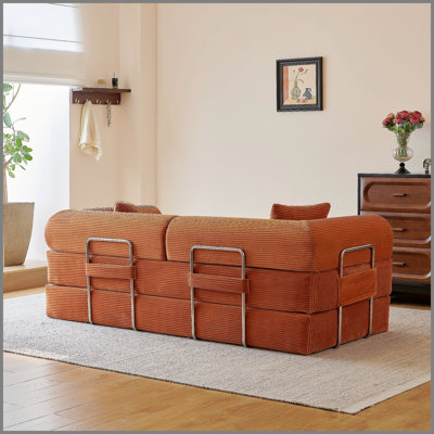 Canapé à compression de 78,8 po, canapé-lit convertible au sol avec accoudoirs avec dossier coussiné, canapé-lit futon confortable, causeuse modulaire désossée, tissu en velours côtelé, pour le salon, la chambre à coucher