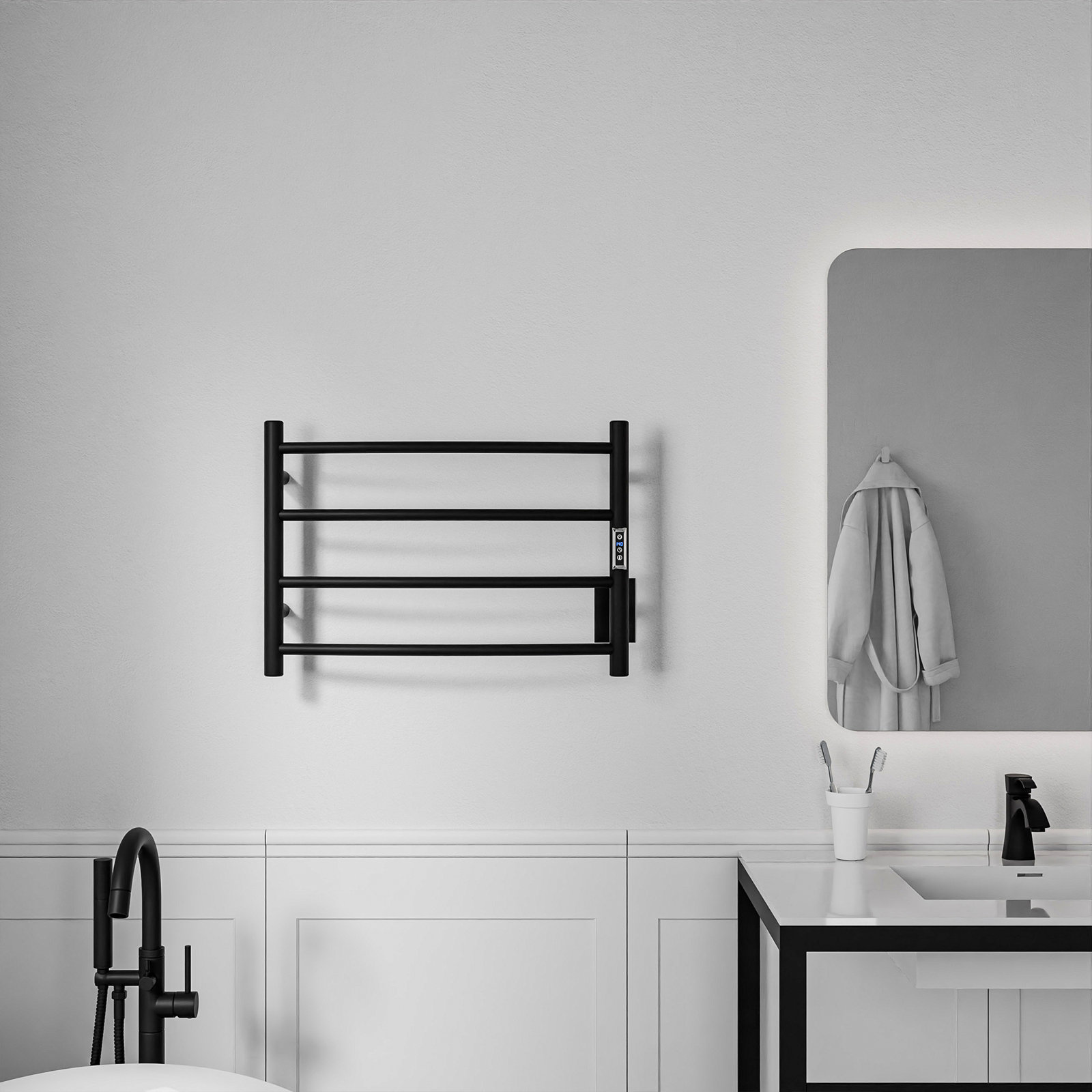 Glow Wall Mounted Electric Towel Warmer, Matte Black