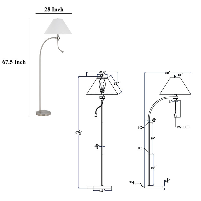 Ashy 68 Inch Floor Lamp, Gooseneck LED, White Shade, Arc Pole, Bronze