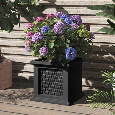 Boîte à fleurs en faux rotin 14,65 po Pure Garden, noir