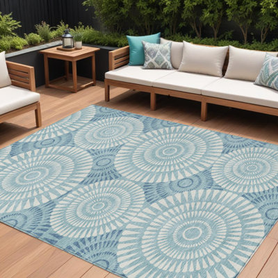 Tapis intérieur / extérieur bleu sarcelle et ivoire 9 'X 12'