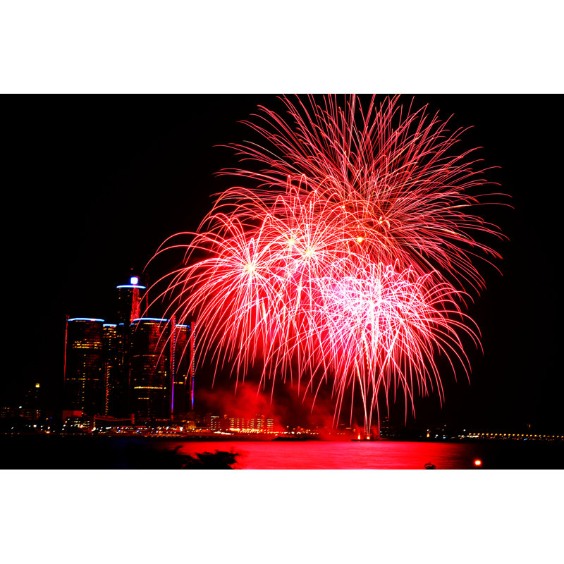 Fireworks Over Detroit River - Wrapped Canvas Print, 46cm H x 30cm W x 3.8cm D