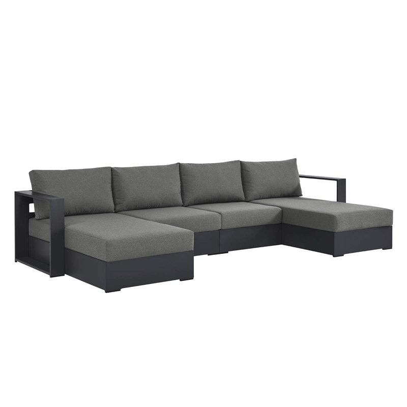 Modway Tahoe 132" Wide Outdoor U-Shaped Patio Sectional with Cushions, Charcoal