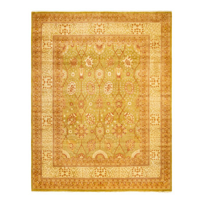 Tapis unique noué à la main Gowert Mogul - lime, 8 pi 2 po x 10 pi 2 po