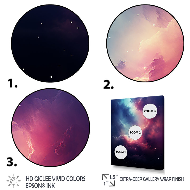 «Dowen Space Pink Universe Galaxy I», reproduction sur toile, H 32 po x l 16 po x P 1 po, Encadrement doré
