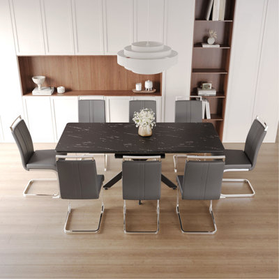 62.4" Extendable 78.15" Dining Table Set For 6-8 Person For Dining Room,C-Shaped Tube Soft Padded Armless Dining Chair And Very Large Dining Room Table Kitchen Table Chair Set With Metal Legs