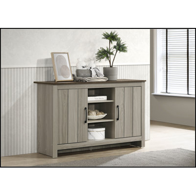 Console en chêne gris de 47 po Nyla, buffet, buffet avec tablettes et portes d'armoire