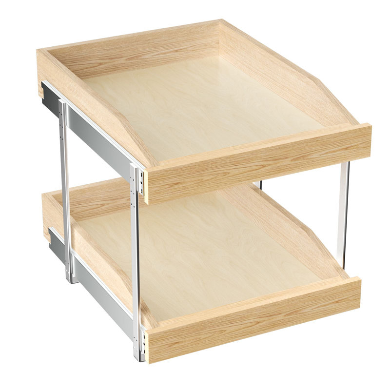 2-Tier Wood Cabinet Pull Out Shelf, 16.5"