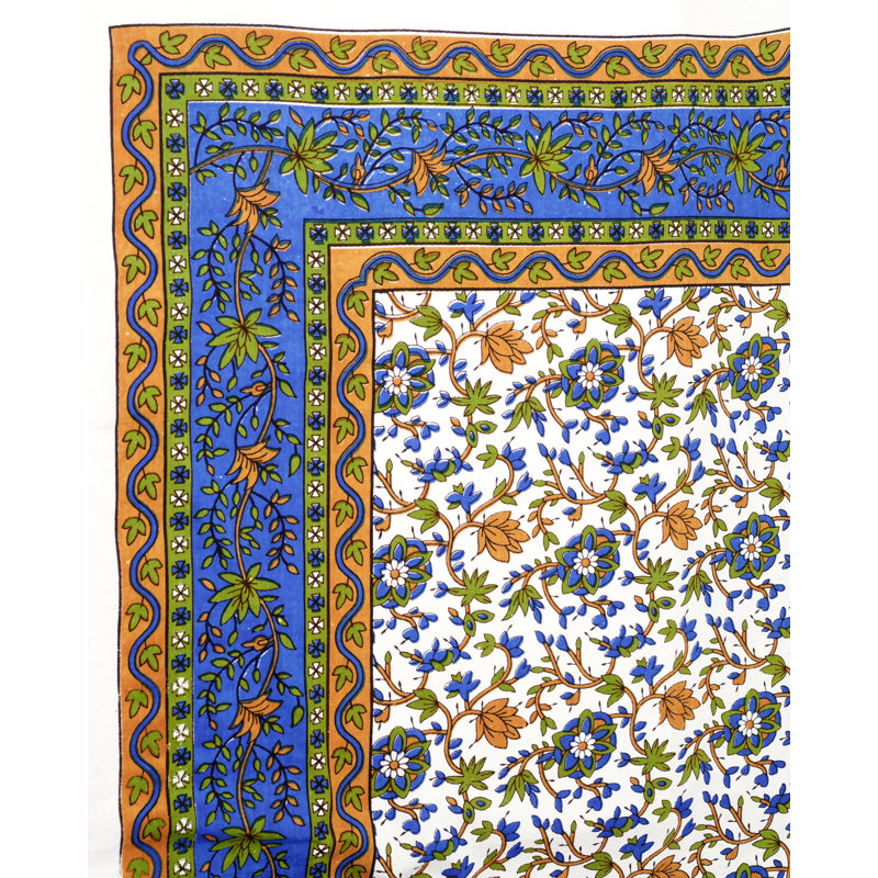 Floral 100% Cotton Tablecloth, 108" x 90", Blue/Yellow
