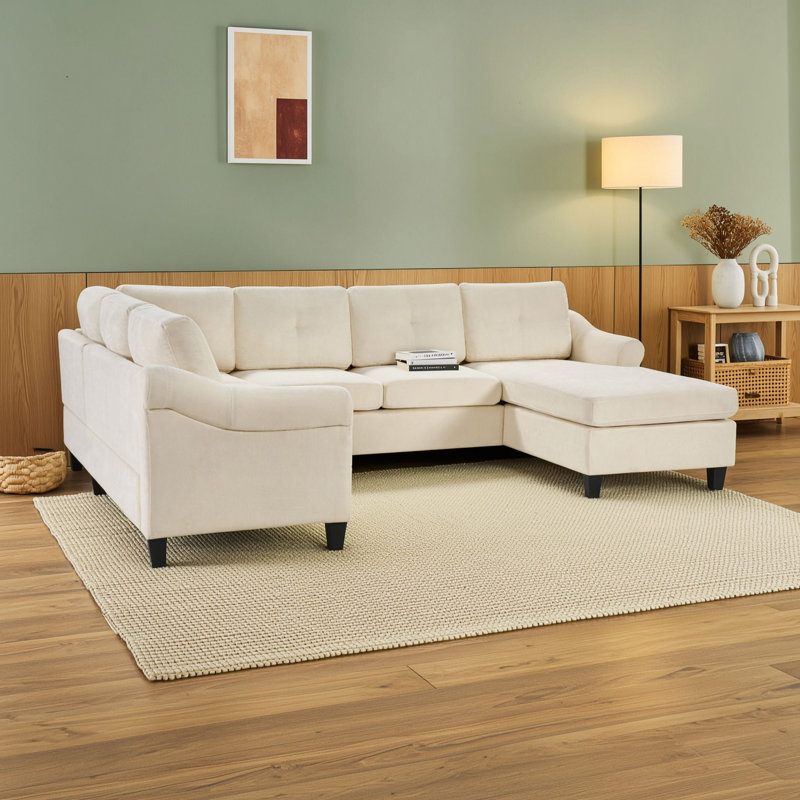 Canapé d'angle en U cinq places, Beige