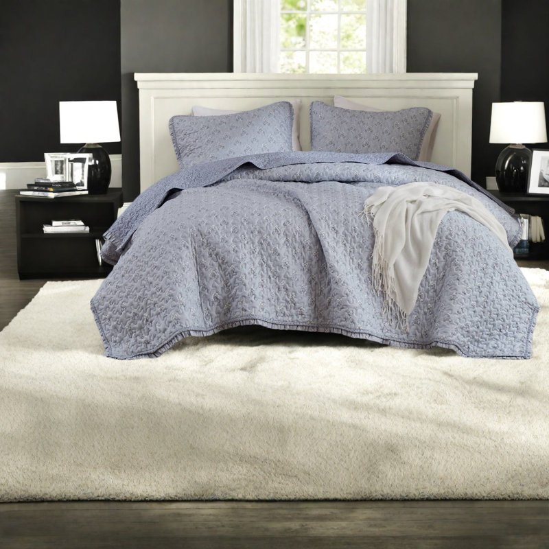 Farmhouse Style Bedding Sets With Ruffle Trim, Polyester King Size
