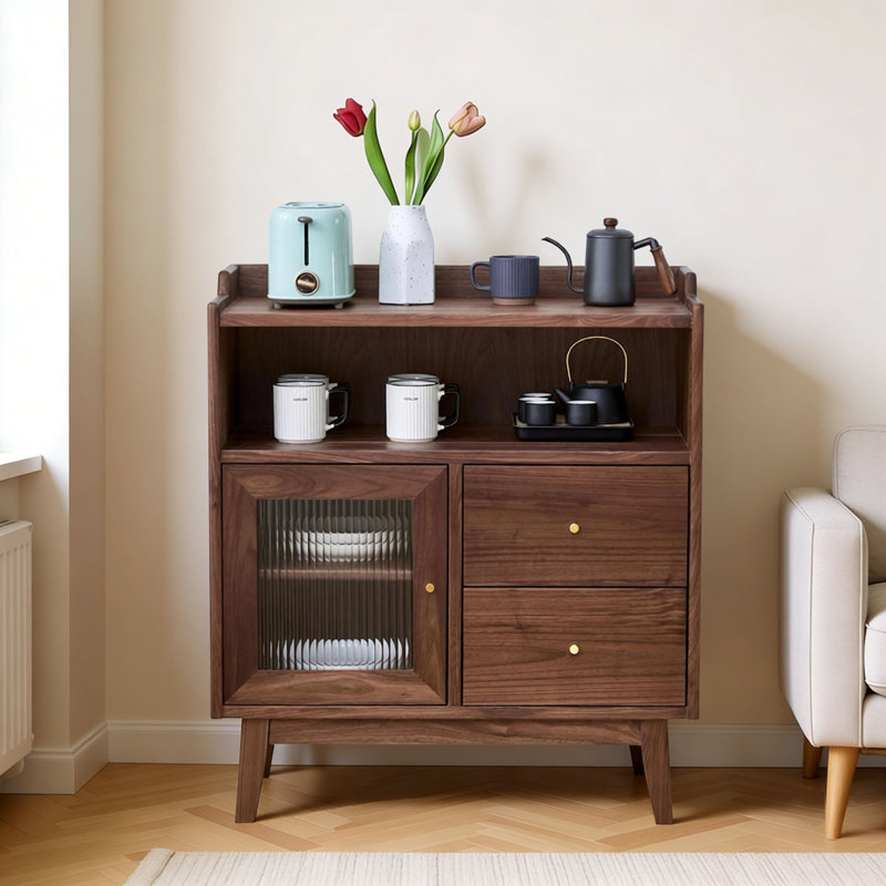 Commode d'appoint multifonctionnelle en bois massif, H 35,43 po x l 31,49 po x P 14,96 po, Marron foncé
